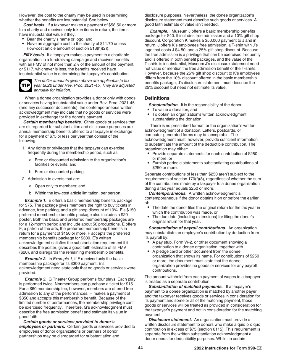 Instructions for IRS Form 990-EZ Short Form Return of Organization Exempt From Income Tax, Page 44