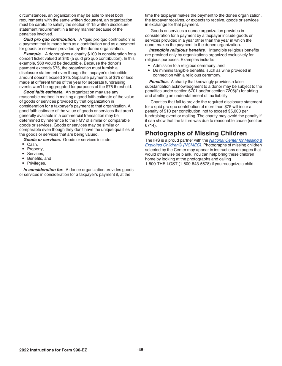Instructions for IRS Form 990-EZ Short Form Return of Organization Exempt From Income Tax, Page 45
