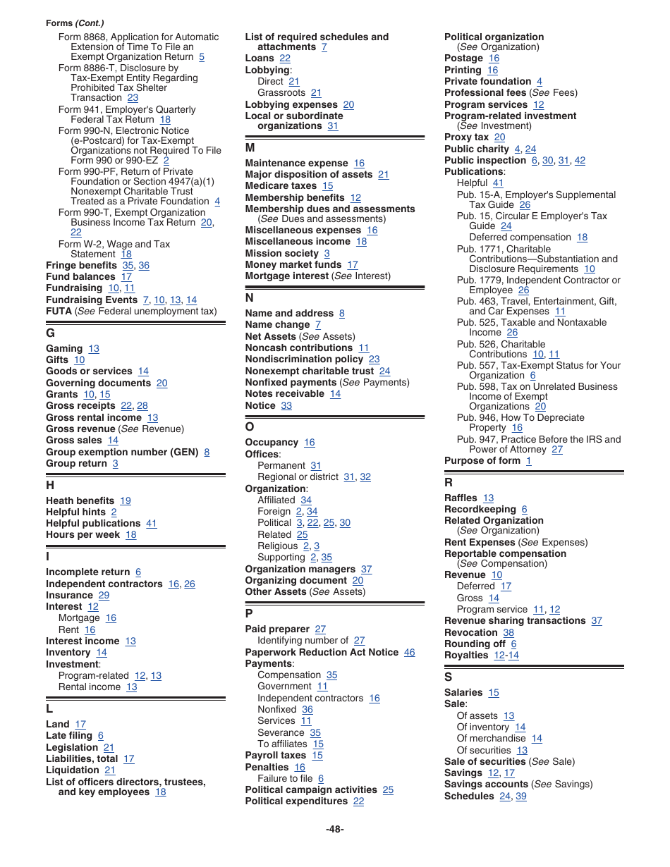 Instructions for IRS Form 990-EZ Short Form Return of Organization Exempt From Income Tax, Page 48