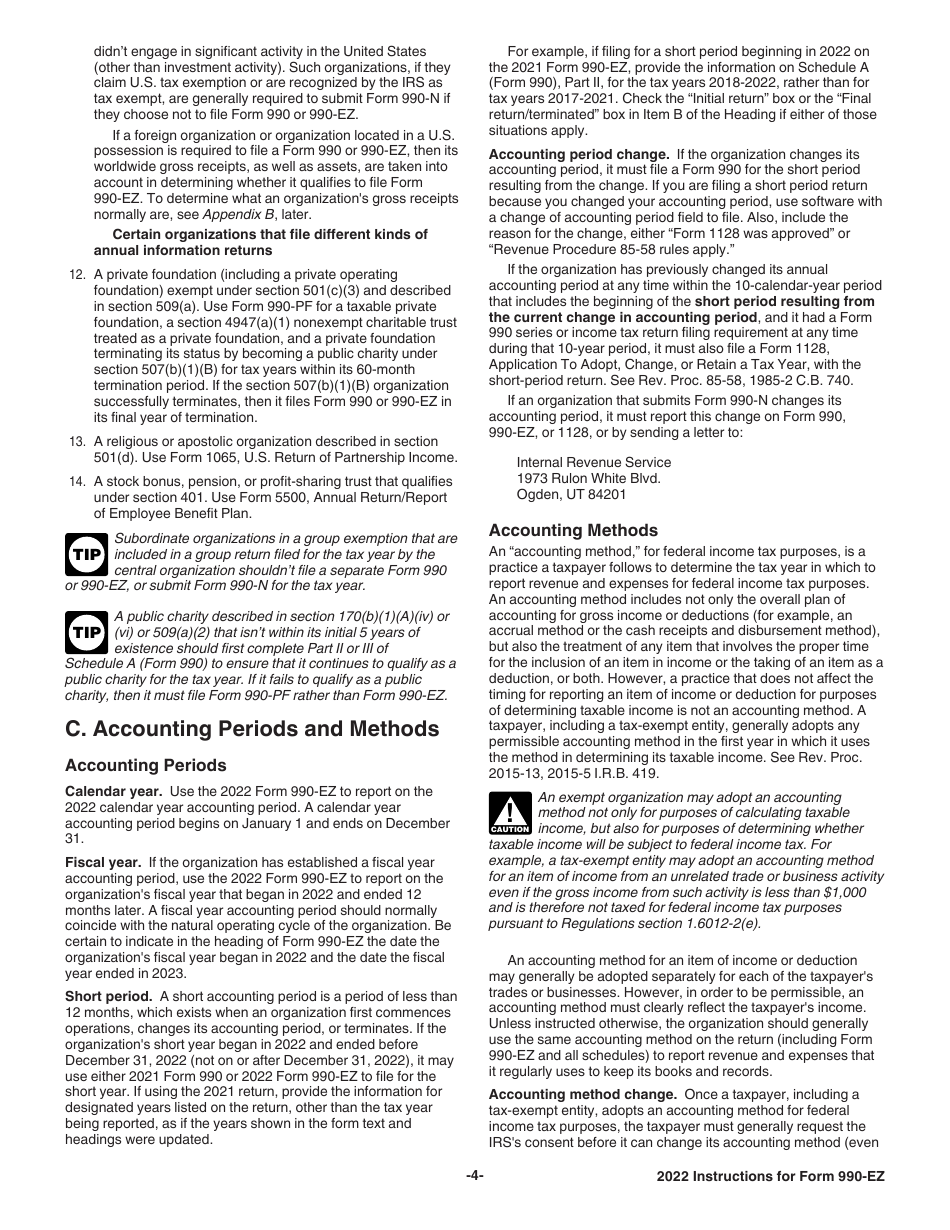 Instructions for IRS Form 990-EZ Short Form Return of Organization Exempt From Income Tax, Page 4