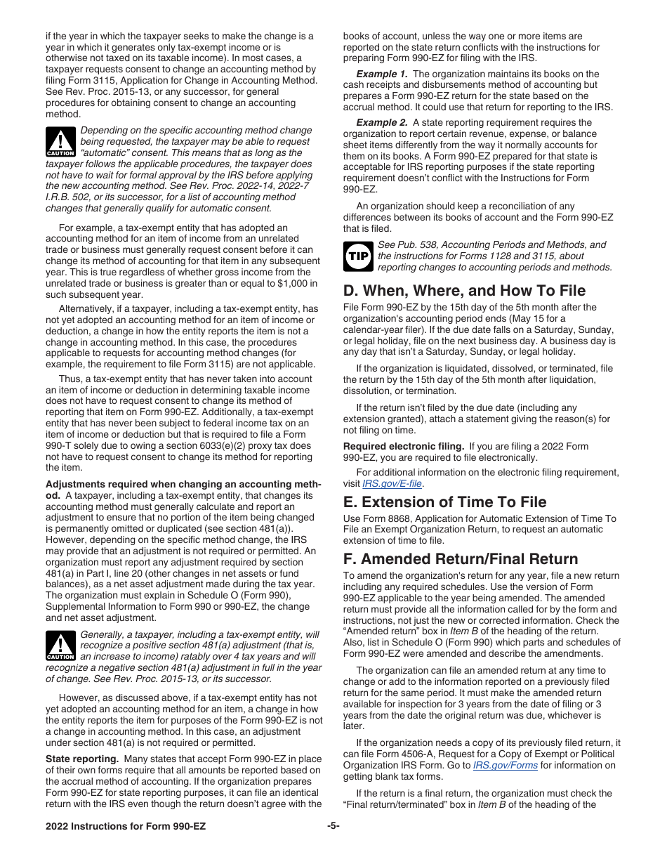 Instructions for IRS Form 990-EZ Short Form Return of Organization Exempt From Income Tax, Page 5