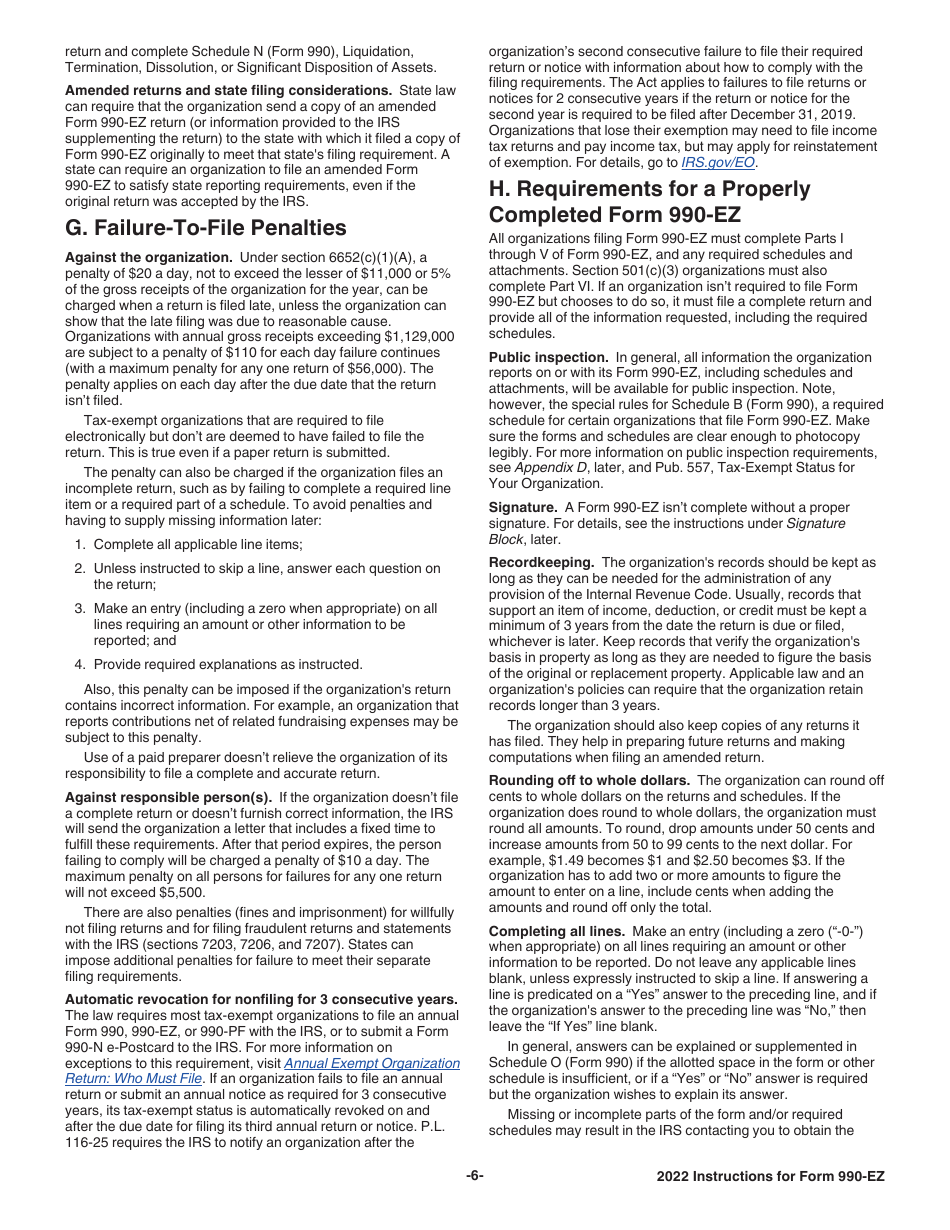 Instructions for IRS Form 990-EZ Short Form Return of Organization Exempt From Income Tax, Page 6