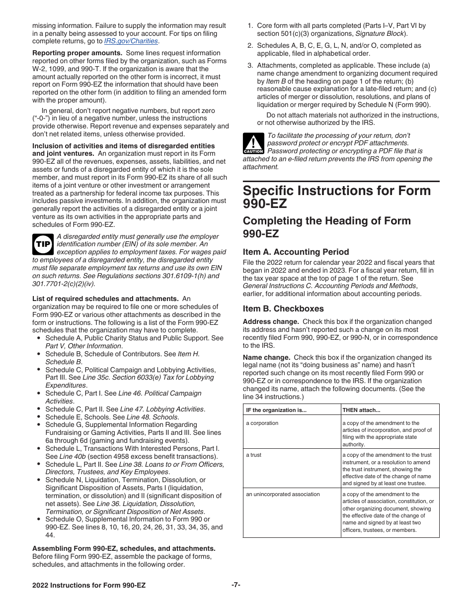 Instructions for IRS Form 990-EZ Short Form Return of Organization Exempt From Income Tax, Page 7