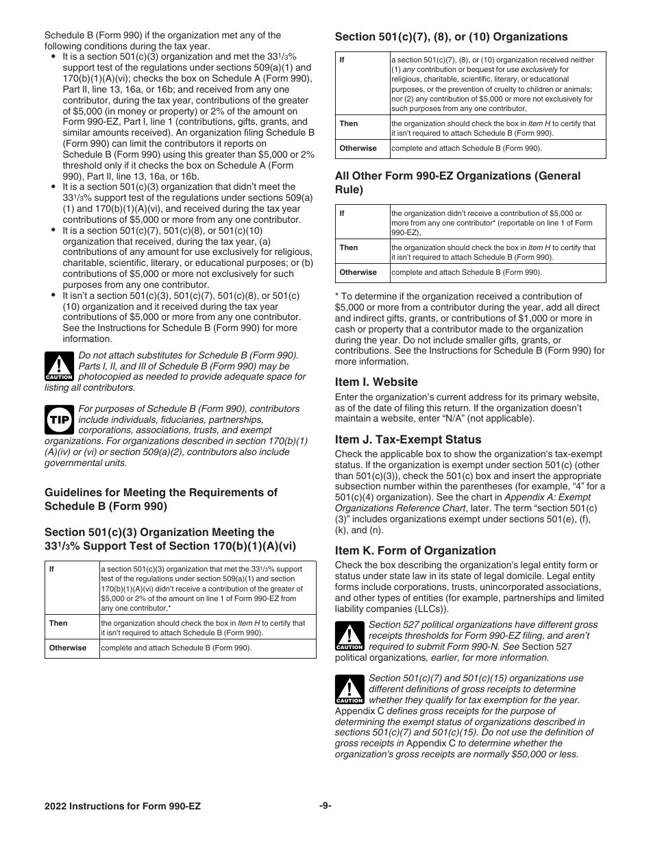 Instructions for IRS Form 990-EZ Short Form Return of Organization Exempt From Income Tax, Page 9