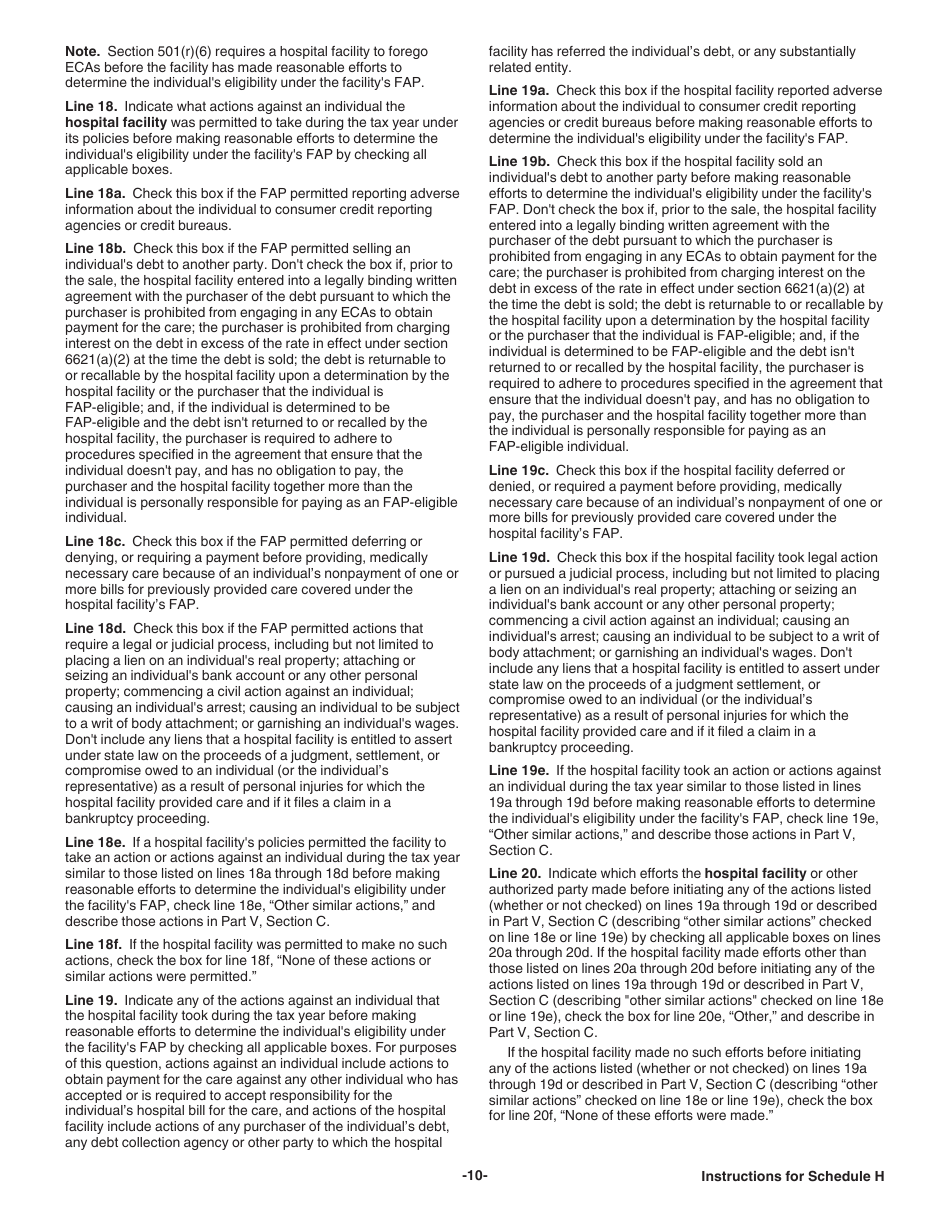 Instructions for IRS Form 990 Schedule H Hospitals, Page 10