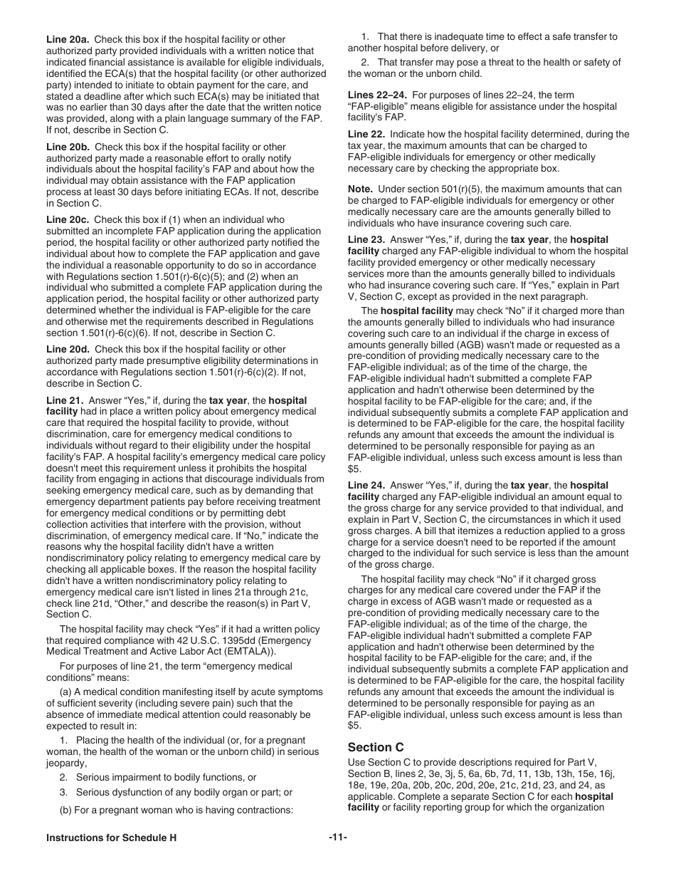 Instructions for IRS Form 990 Schedule H Hospitals, Page 11