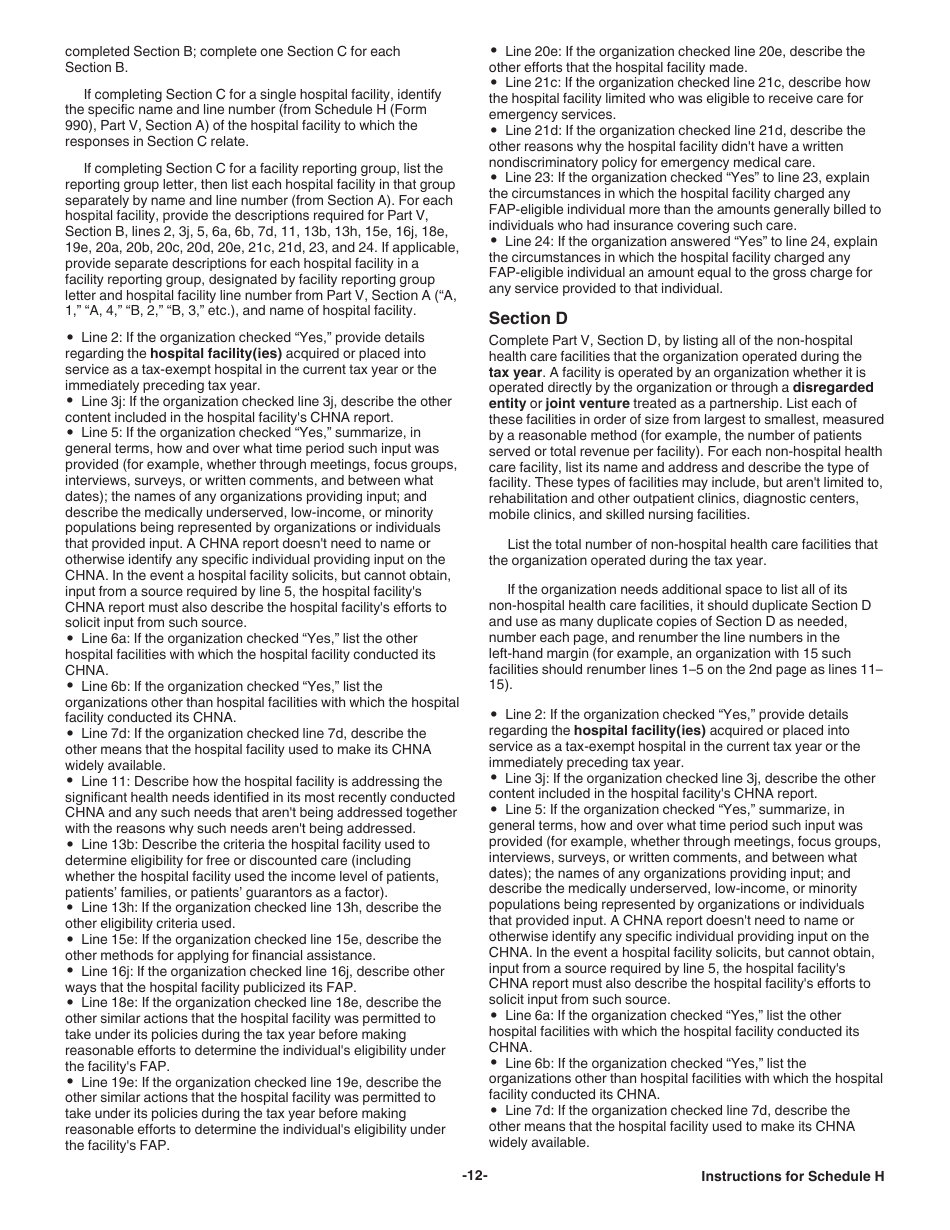 Instructions for IRS Form 990 Schedule H Hospitals, Page 12