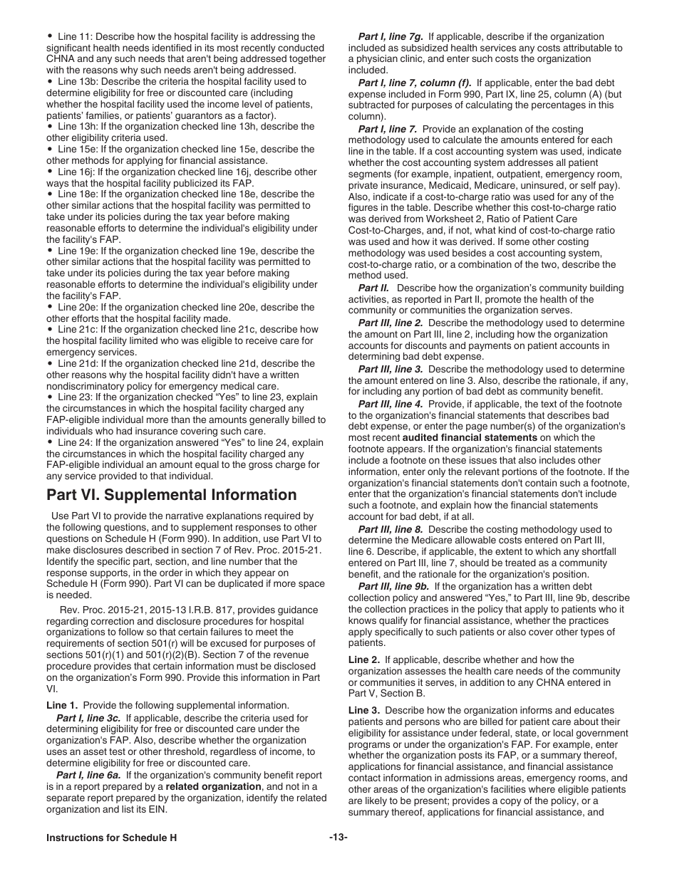 Instructions for IRS Form 990 Schedule H Hospitals, Page 13