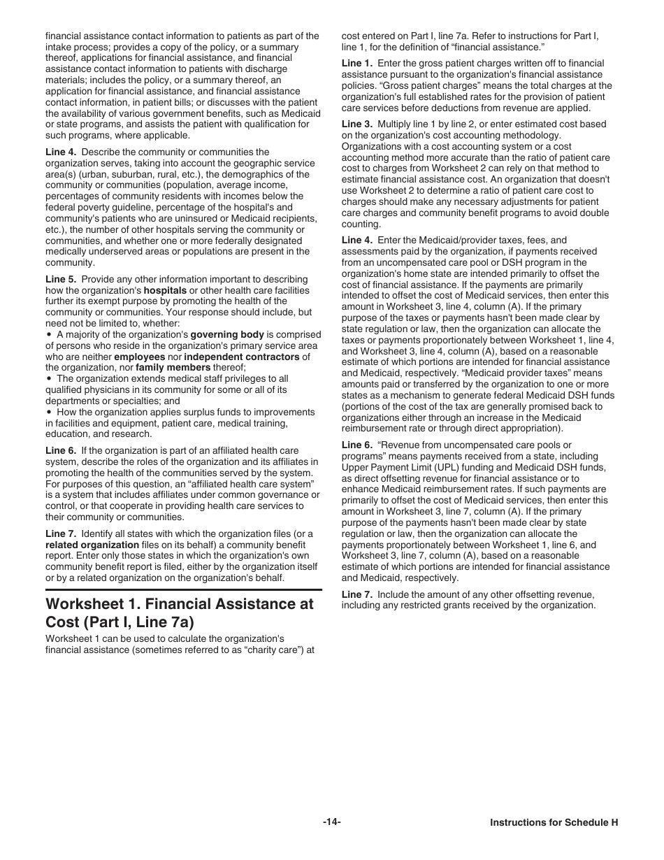 Instructions for IRS Form 990 Schedule H Hospitals, Page 14