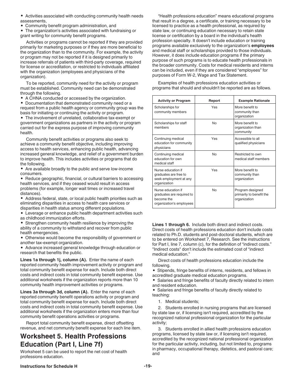 Instructions for IRS Form 990 Schedule H Hospitals, Page 19