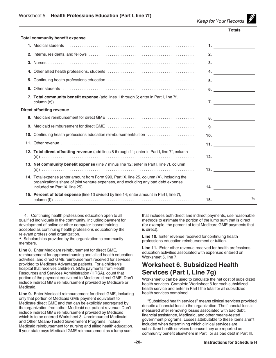 Instructions for IRS Form 990 Schedule H Hospitals, Page 20