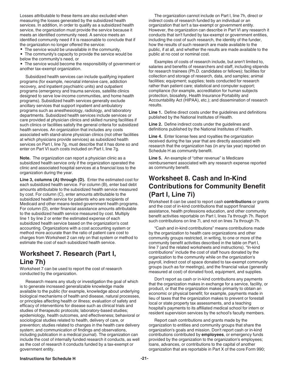 Instructions for IRS Form 990 Schedule H Hospitals, Page 21