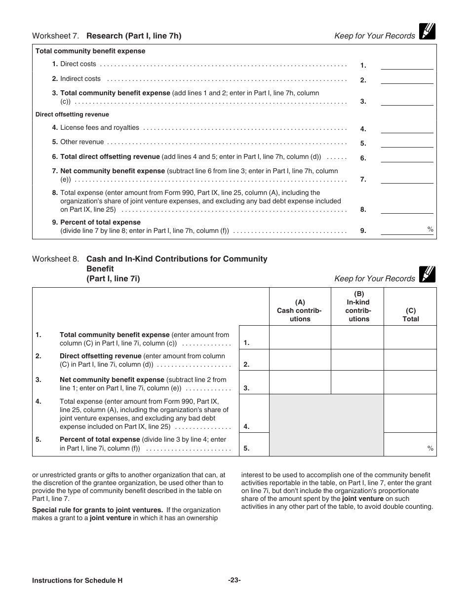 Instructions for IRS Form 990 Schedule H Hospitals, Page 23