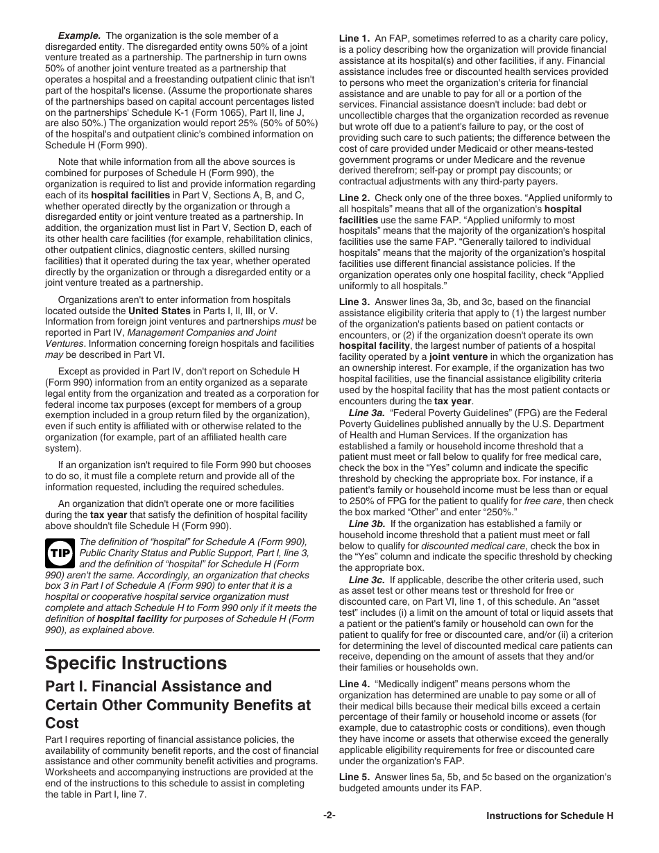 Instructions for IRS Form 990 Schedule H Hospitals, Page 2