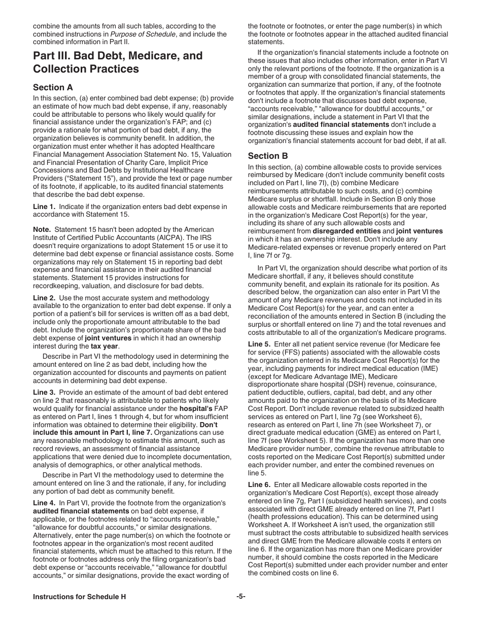 Instructions for IRS Form 990 Schedule H Hospitals, Page 5