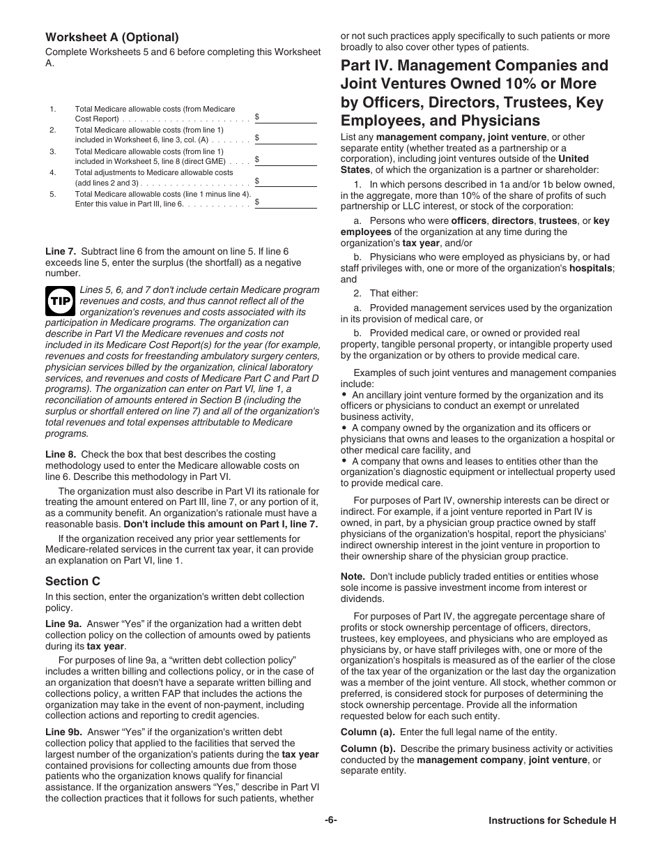 Instructions for IRS Form 990 Schedule H Hospitals, Page 6