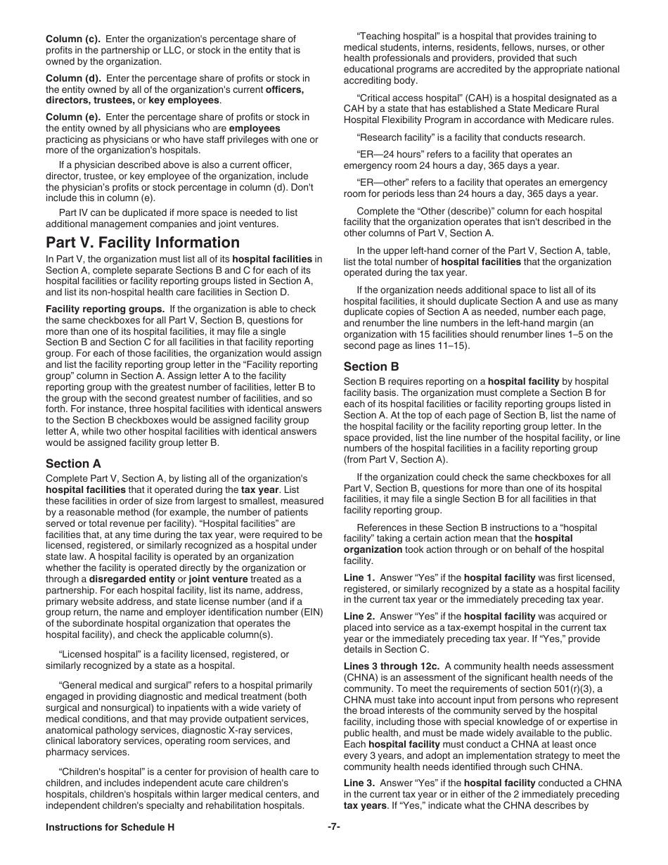 Instructions for IRS Form 990 Schedule H Hospitals, Page 7