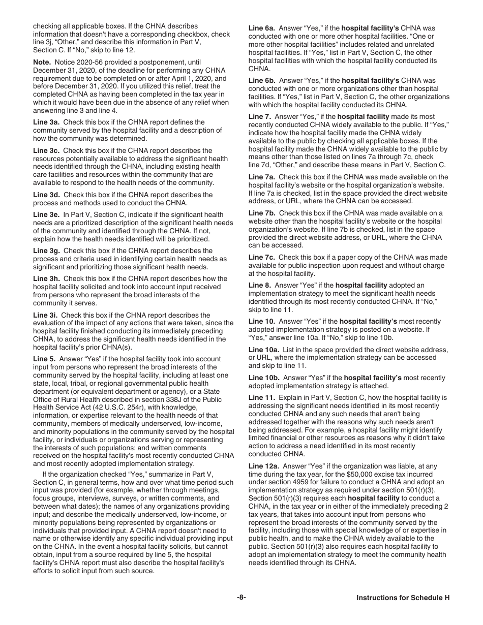 Instructions for IRS Form 990 Schedule H Hospitals, Page 8