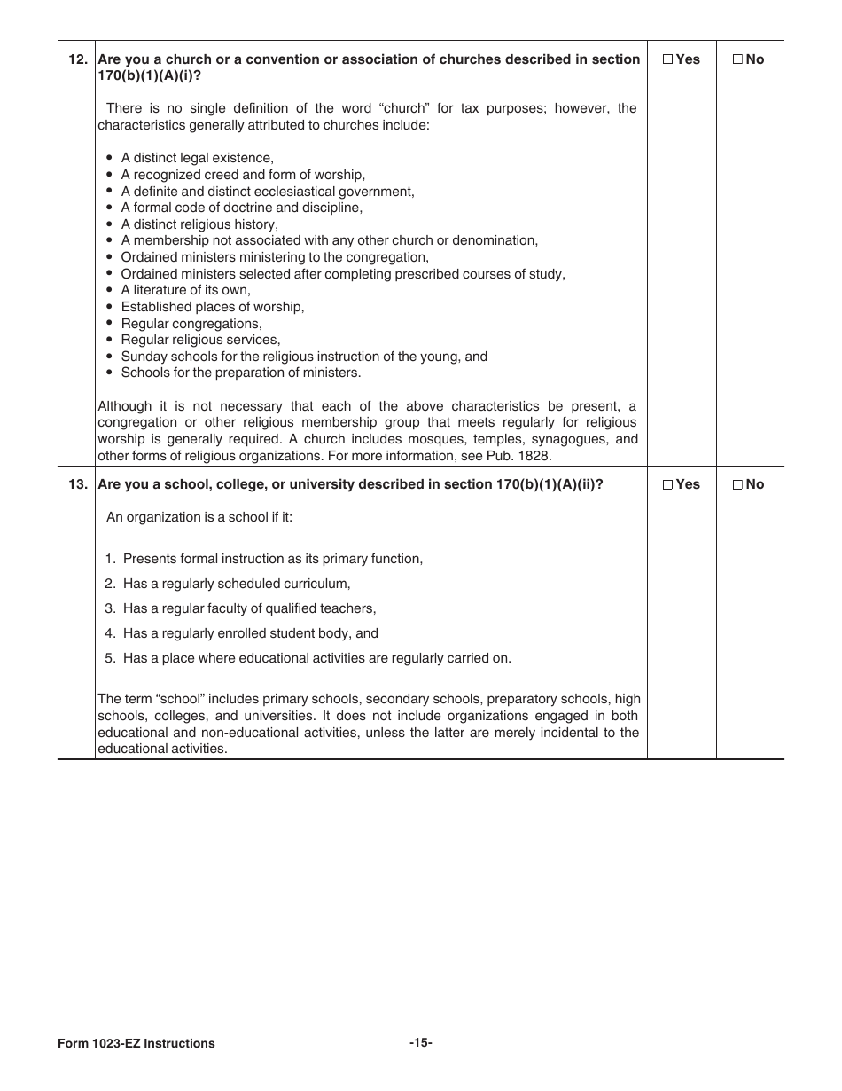 Instructions for IRS Form 1023-EZ Streamlined Application for Recognition of Exemption Under Section 501(C)(3) of the Internal Revenue Code, Page 15