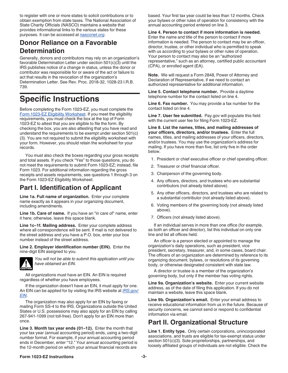Instructions for IRS Form 1023-EZ Streamlined Application for Recognition of Exemption Under Section 501(C)(3) of the Internal Revenue Code, Page 3