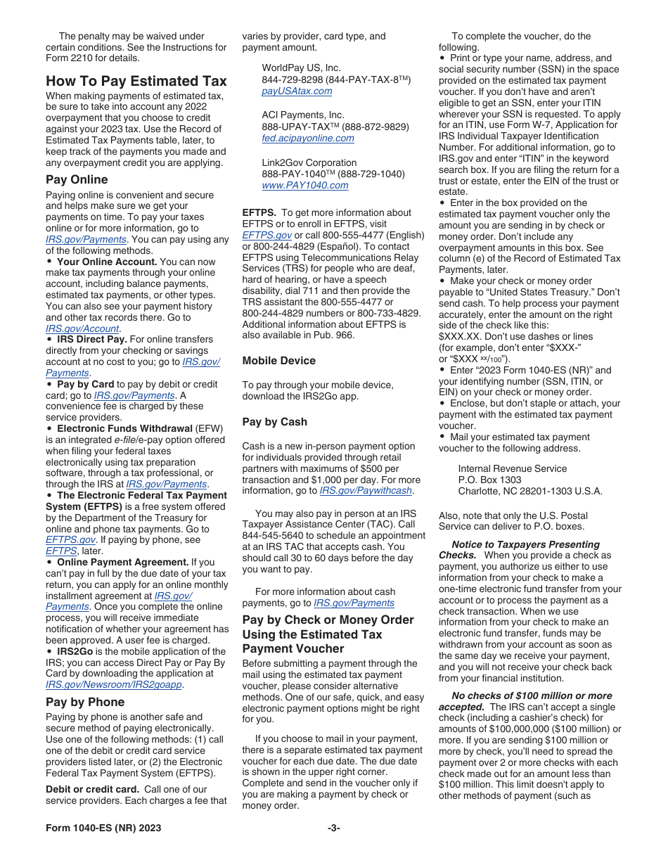 IRS Form 1040-ES (NR) U.S. Estimated Tax for Nonresident Alien Individuals, Page 3