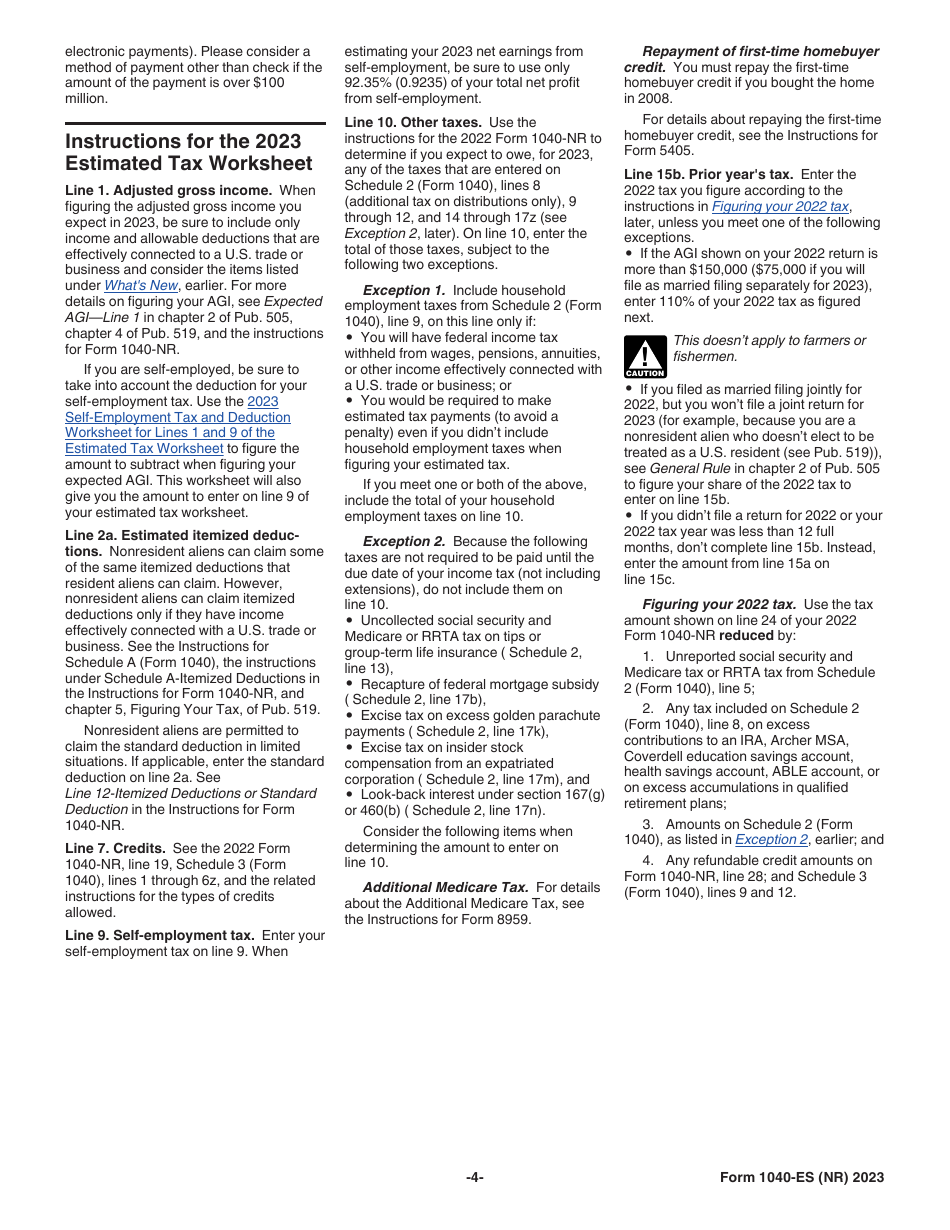 IRS Form 1040-ES (NR) U.S. Estimated Tax for Nonresident Alien Individuals, Page 4