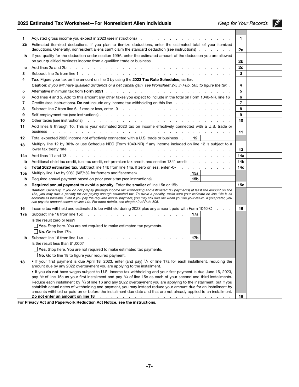 IRS Form 1040-ES (NR) U.S. Estimated Tax for Nonresident Alien Individuals, Page 7