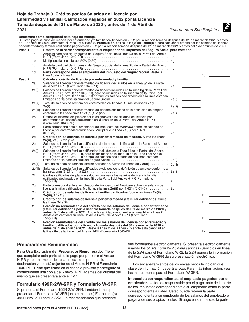 Instrucciones para IRS Formulario 1040-PR Anexo H-PR Impuestos Sobre El Empleo De Empleados Domesticos (Puerto Rican Spanish), Page 13