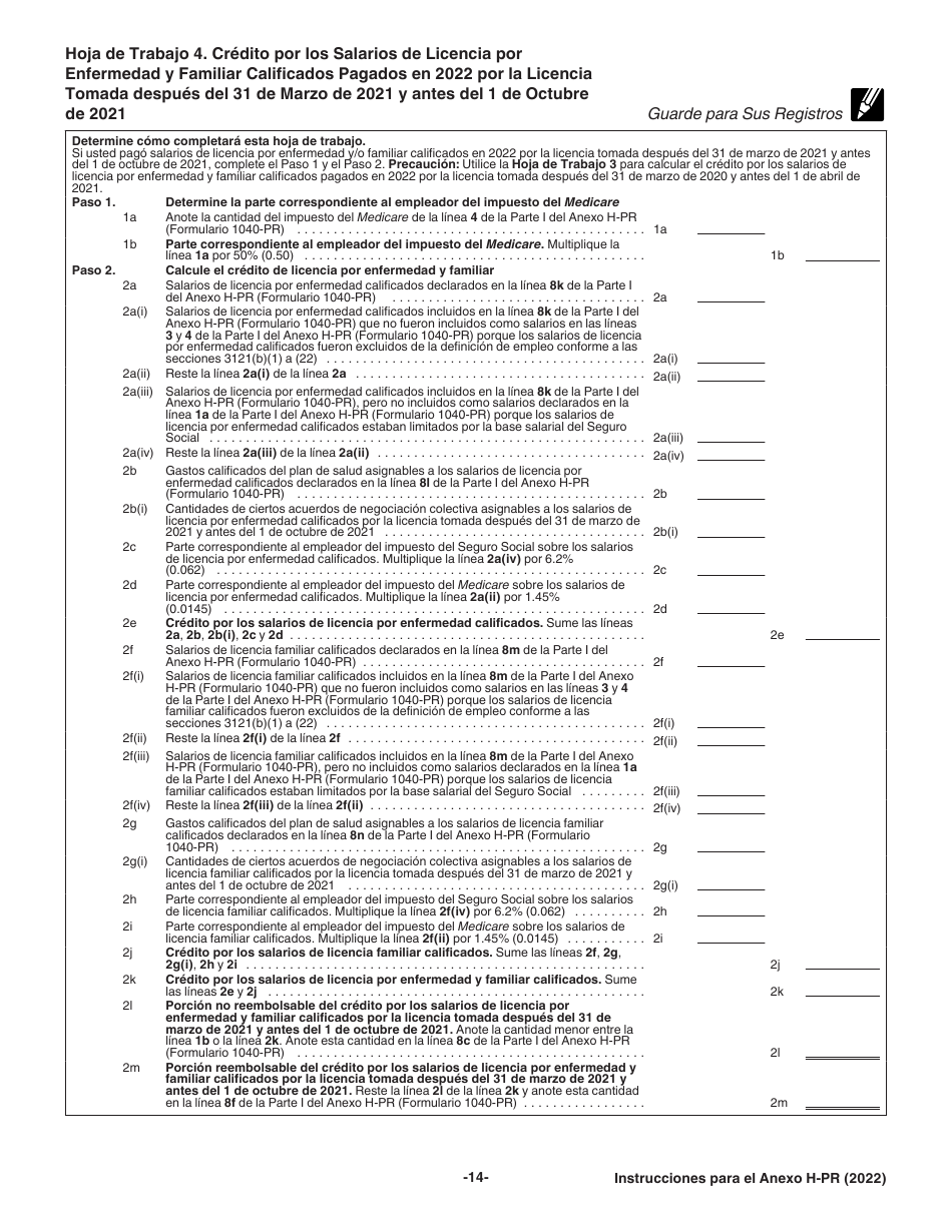 Download Instrucciones para IRS Formulario 1040PR Anexo HPR Impuestos