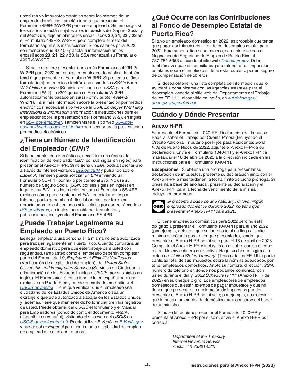 Download Instrucciones para IRS Formulario 1040PR Anexo HPR Impuestos