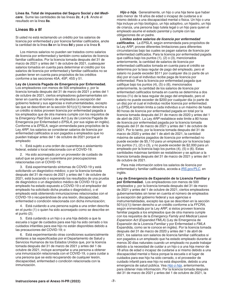 Instrucciones para IRS Formulario 1040-PR Anexo H-PR Impuestos Sobre El Empleo De Empleados Domesticos (Puerto Rican Spanish), Page 7