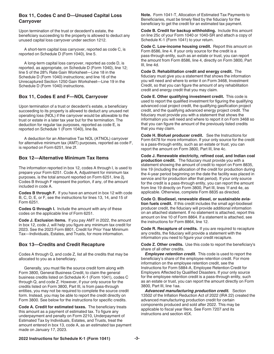 Instructions for IRS Form 1041 Schedule K-1 Beneficiarys Share of Income, Deductions, Credits, Etc., Page 3