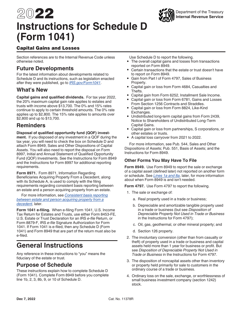 Instructions for IRS Form 1041 Schedule D Capital Gains and Losses, Page 1