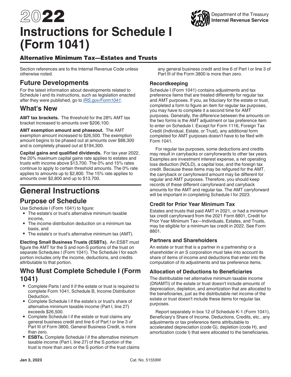 Download Instructions for IRS Form 1041 Schedule I Alternative Minimum