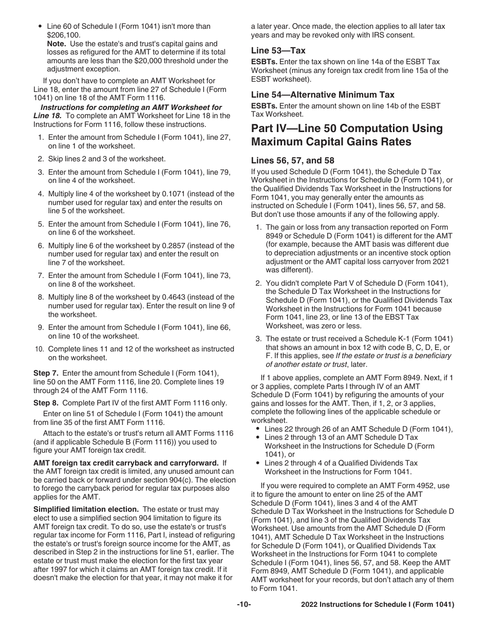 Download Instructions for IRS Form 1041 Schedule I Alternative Minimum