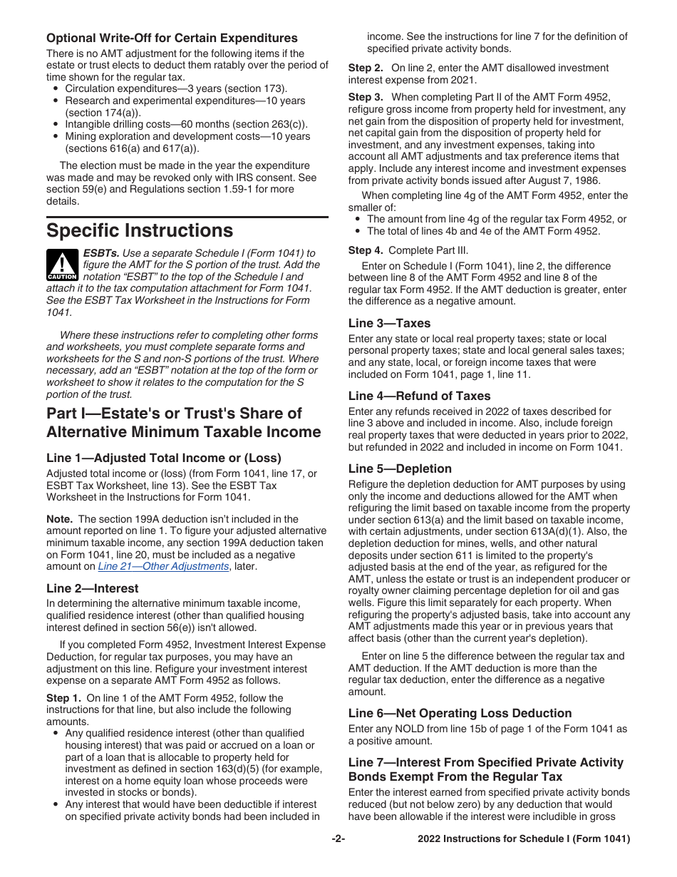 Download Instructions for IRS Form 1041 Schedule I Alternative Minimum