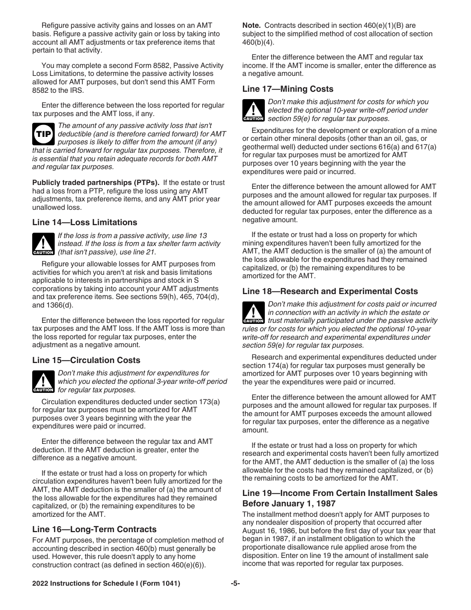Instructions for IRS Form 1041 Schedule I Alternative Minimum Tax - Estates and Trusts, Page 5