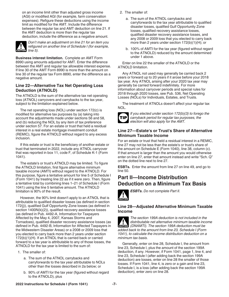 Download Instructions for IRS Form 1041 Schedule I Alternative Minimum
