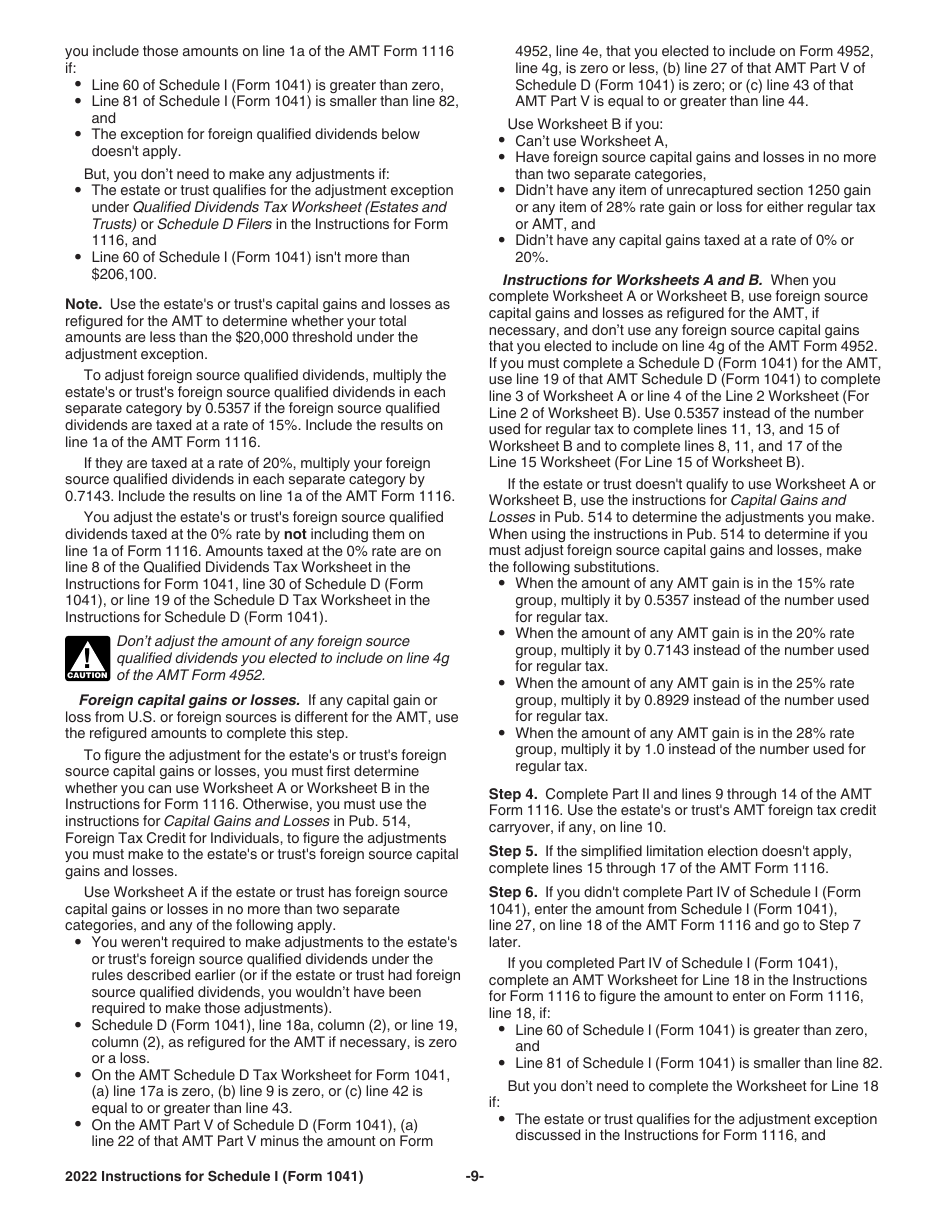 Download Instructions for IRS Form 1041 Schedule I Alternative Minimum