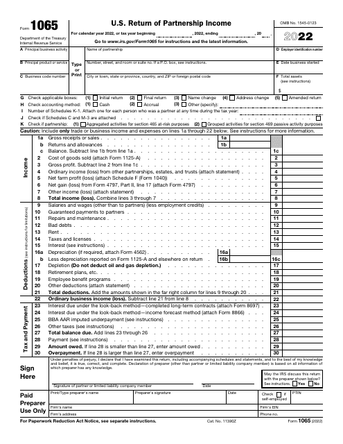 IRS Form 1065 U.S. Return of Partnership Income, 2022