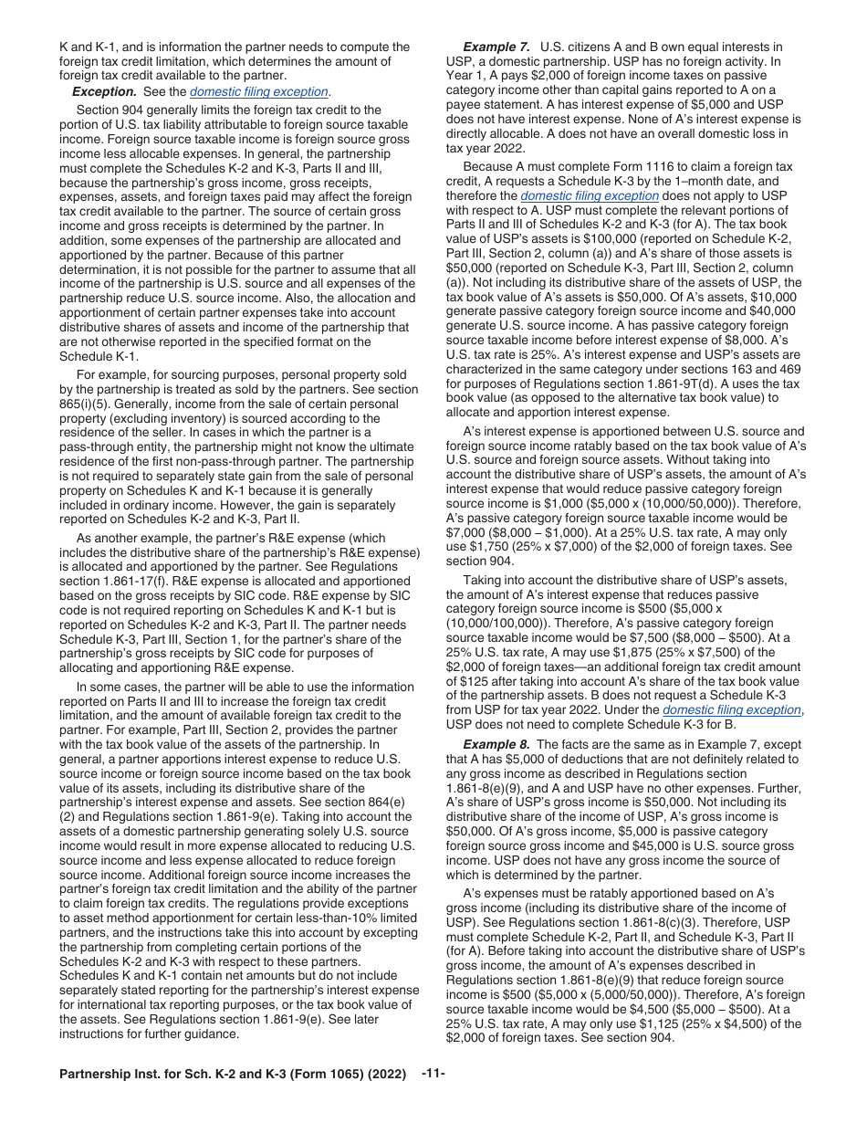 Instructions for IRS Form 1065 Schedule K-2, K-3, Page 11