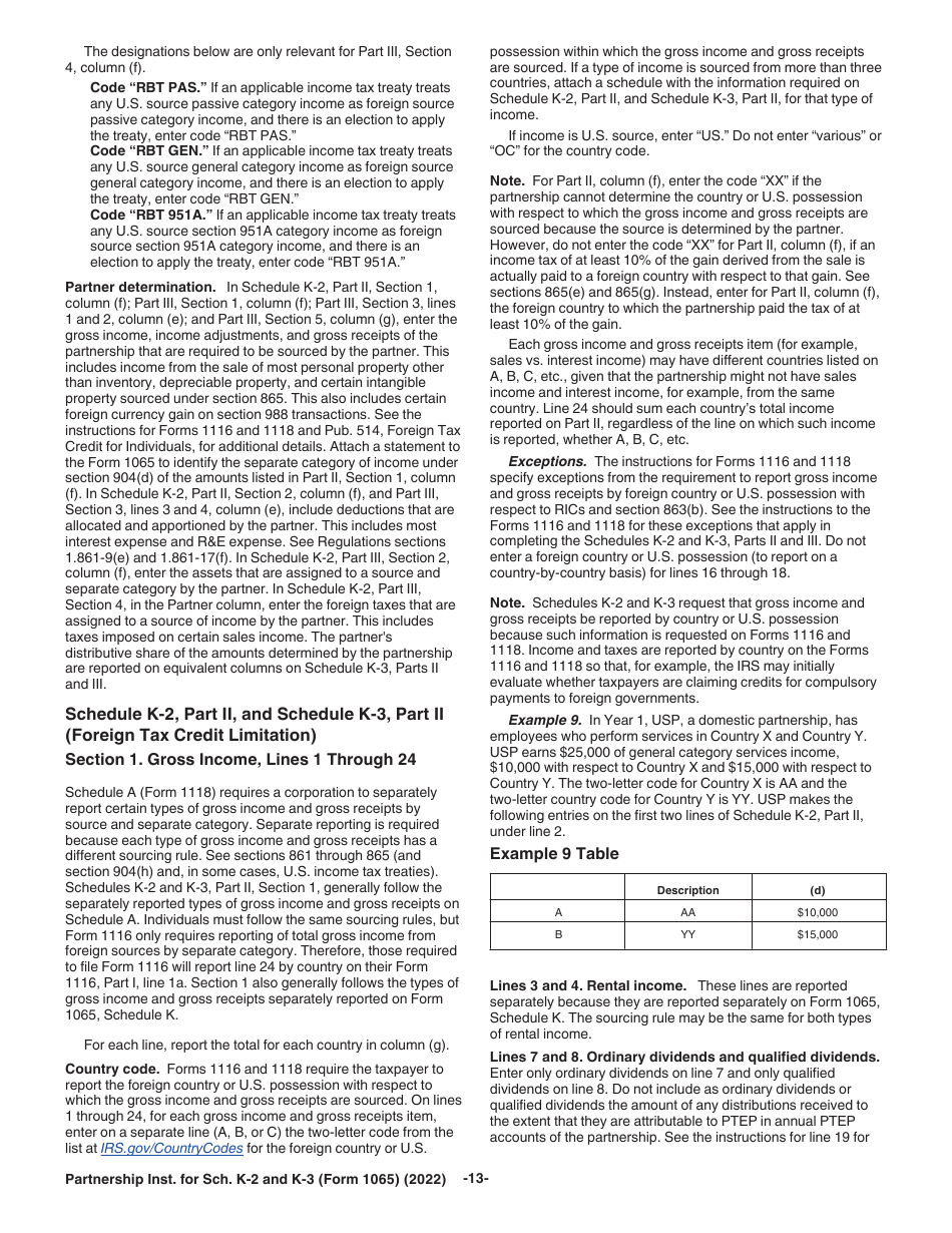 Instructions for IRS Form 1065 Schedule K-2, K-3, Page 13