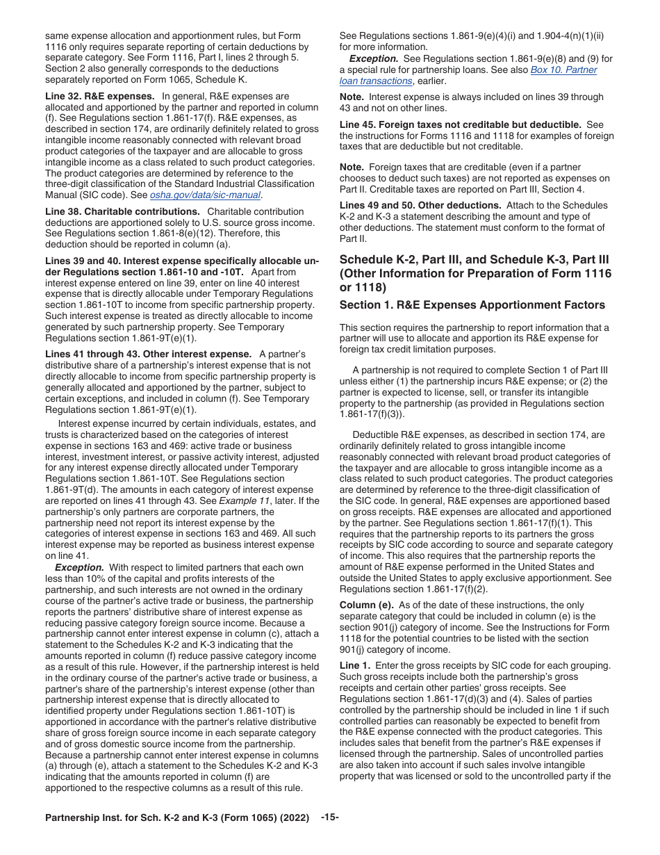 Instructions for IRS Form 1065 Schedule K-2, K-3, Page 15