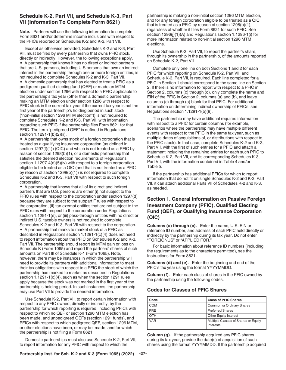 Instructions for IRS Form 1065 Schedule K-2, K-3, Page 27