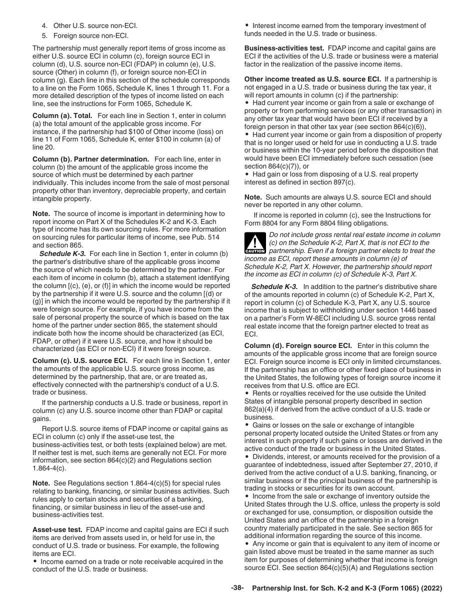 Instructions for IRS Form 1065 Schedule K-2, K-3, Page 38