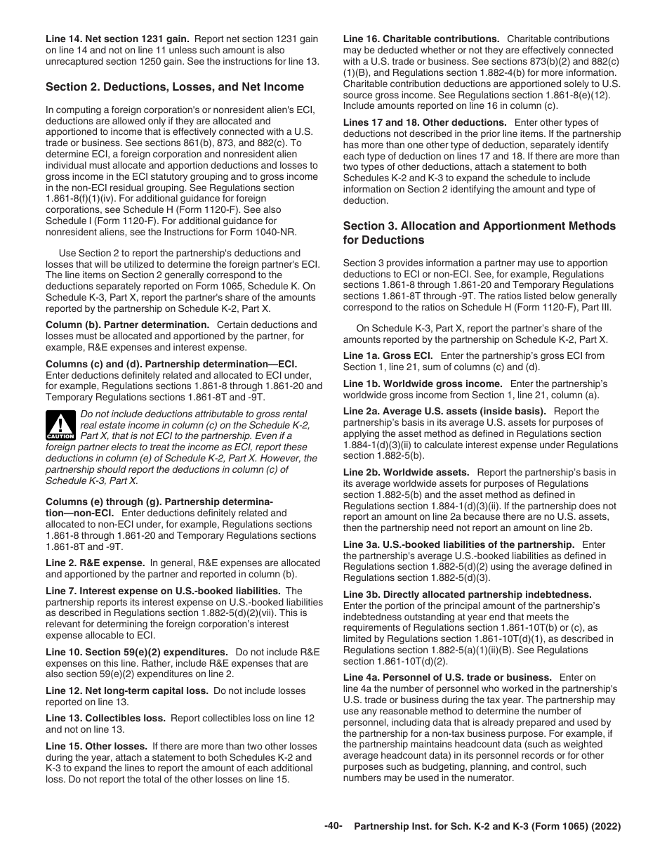 Instructions for IRS Form 1065 Schedule K-2, K-3, Page 40