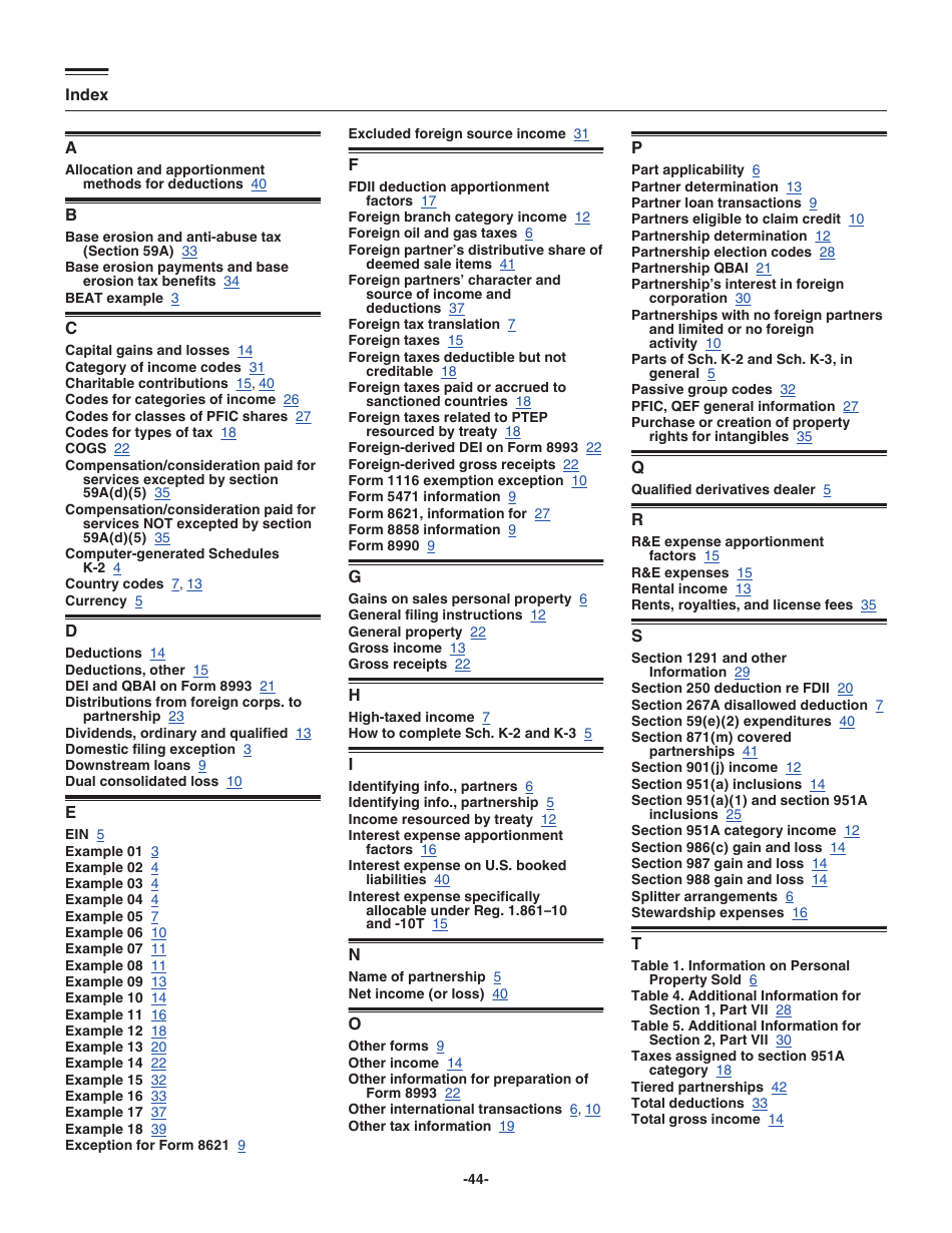 Instructions for IRS Form 1065 Schedule K-2, K-3, Page 44