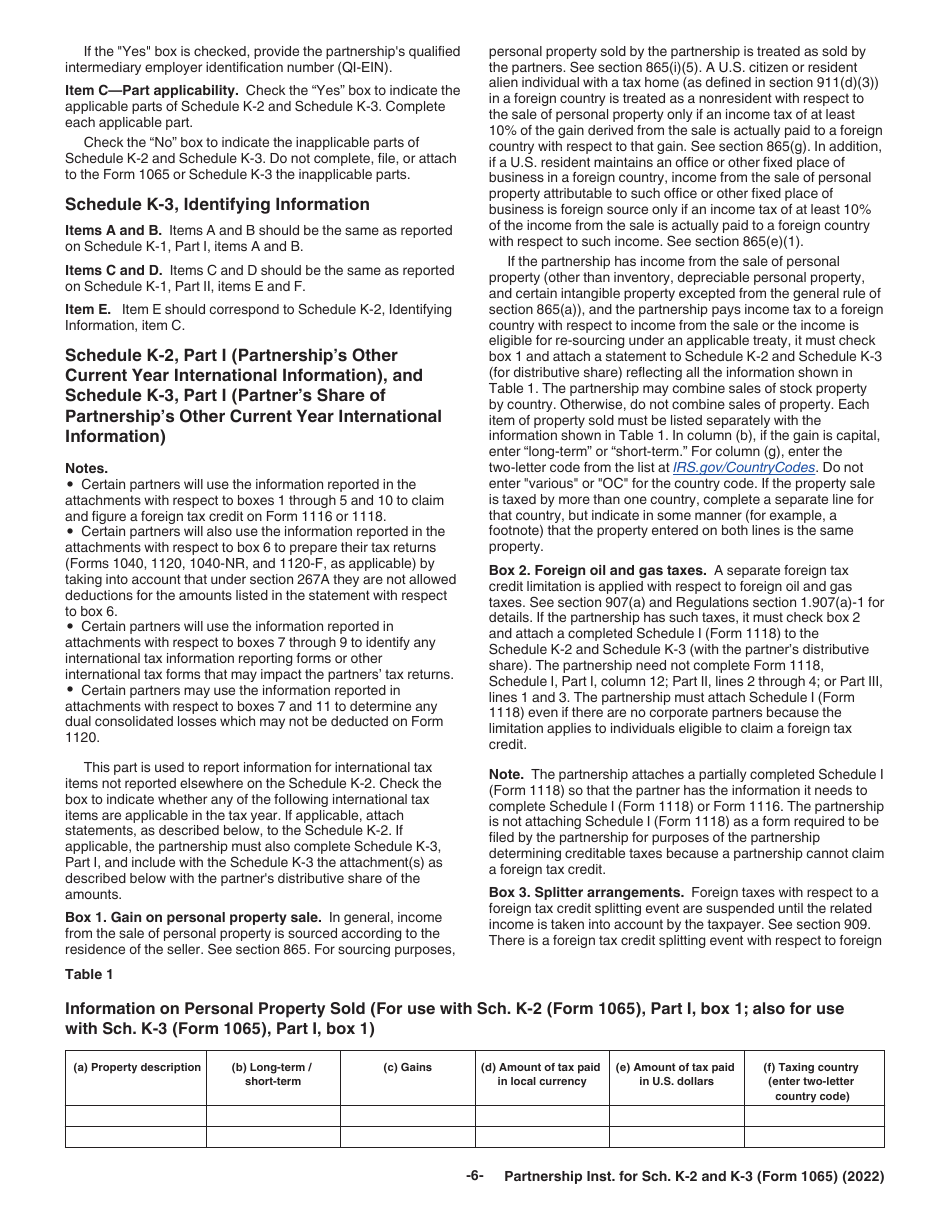 Instructions for IRS Form 1065 Schedule K-2, K-3, Page 6