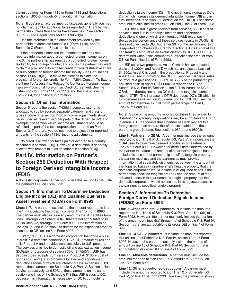 Instructions for IRS Form 1065 Schedule K-3 Partners Share of Income, Deductions, Credits, Etc-International, Page 11