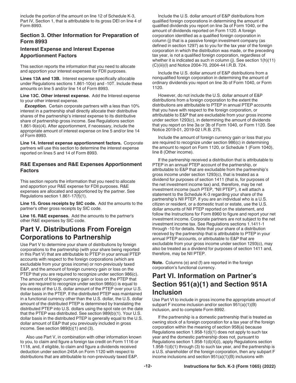Instructions for IRS Form 1065 Schedule K-3 Partners Share of Income, Deductions, Credits, Etc-International, Page 12